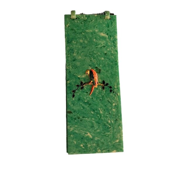 Vintage Antique Auction Bridge Celluloid Score Book Green With Parrot Cover - Picture 1 of 7